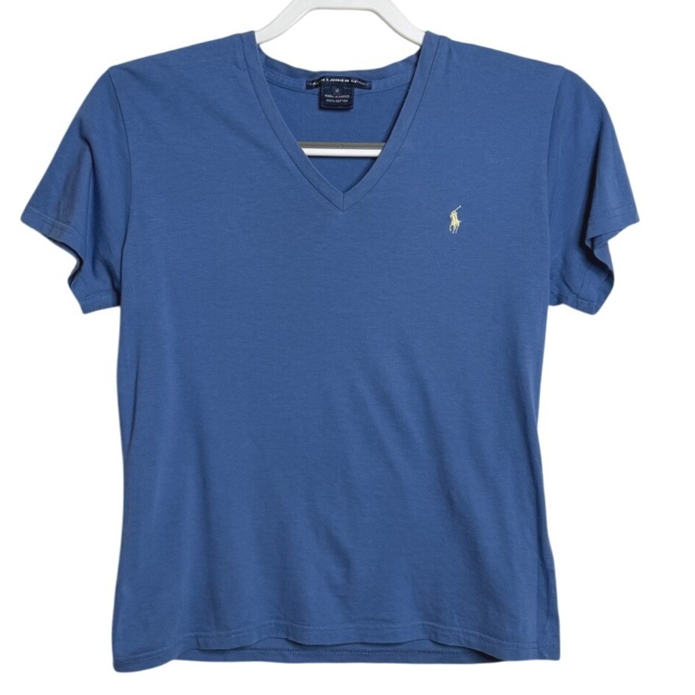 Ralph Lauren Sport V-Neck Cotton Tee Short Sleeve Blue Women Medium